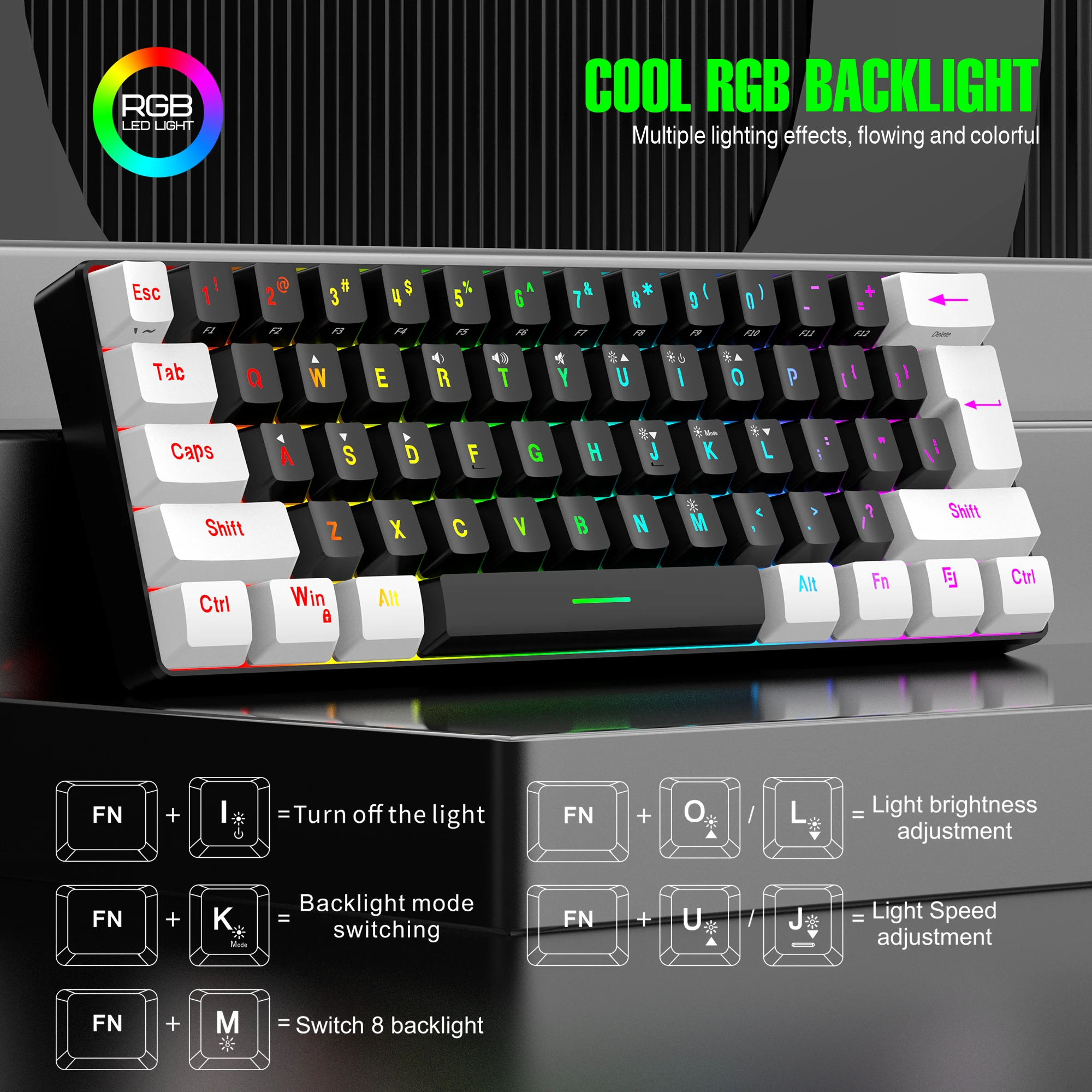 Imagem -03 - Usb Wired Keyboard Mouse Kit Rgb Backlight Iluminação Led Colorida Gaming Mouse 61 Teclas 3200dpi