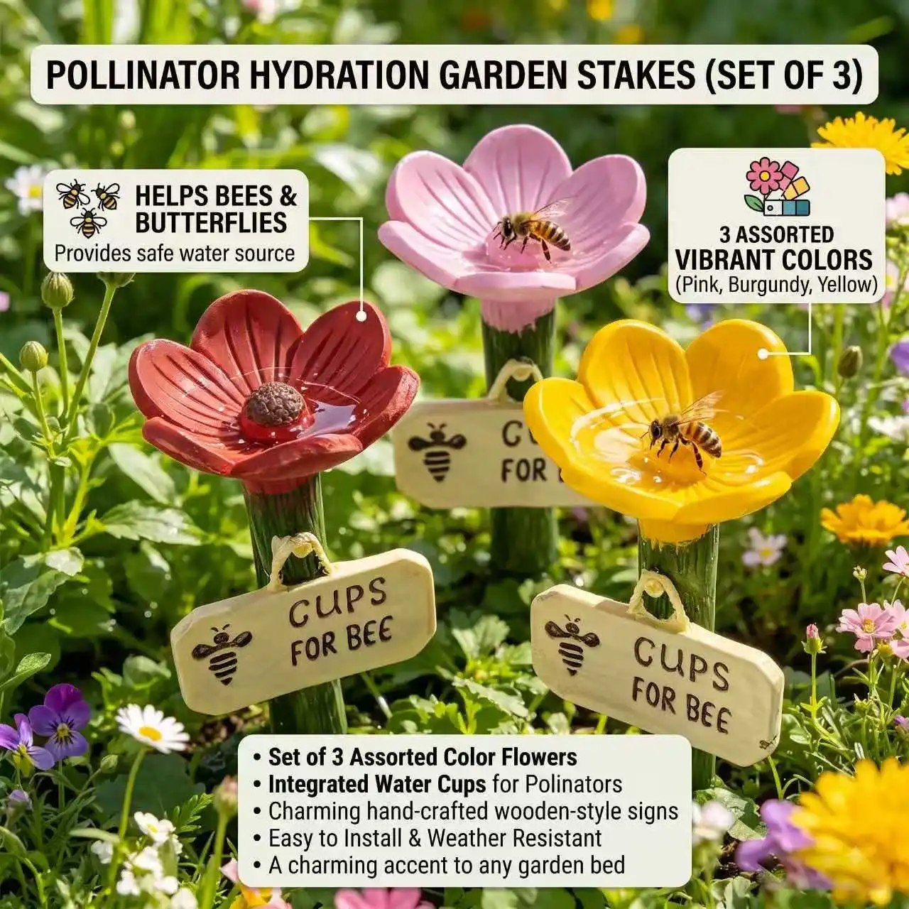 2026 NEW Cute Flower Shaped Bee Watering Station Outdoor Garden Resin Butterfly Feeder Insect Drinking Bowl For Yard Decoration