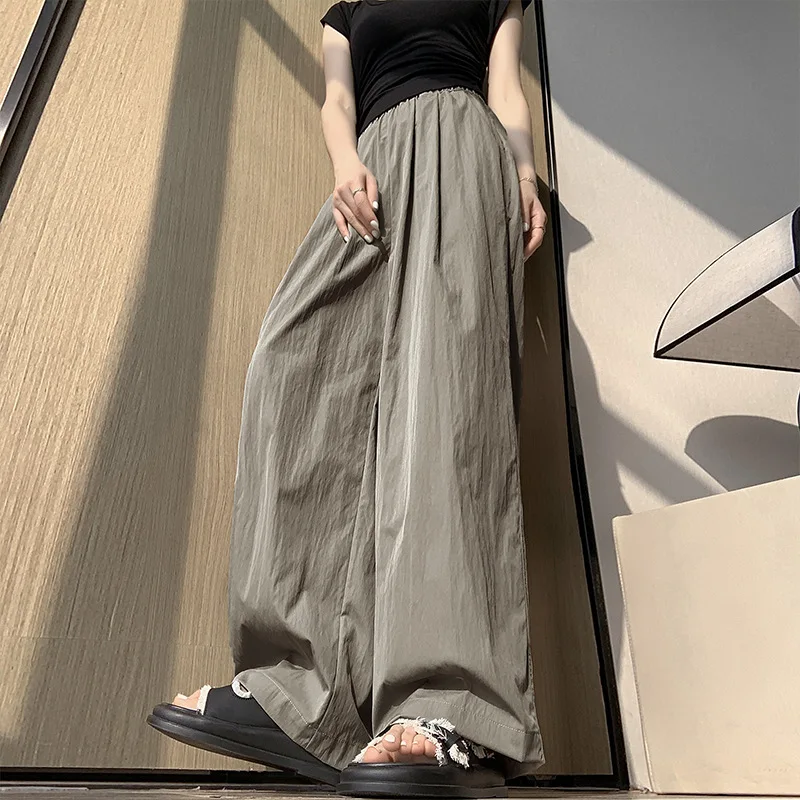 Summer 2024 New Ice Silk Yamamoto Pants Women's Spring and Autumn High Waist Slimming Loose Straight Leg Wide Leg Pants