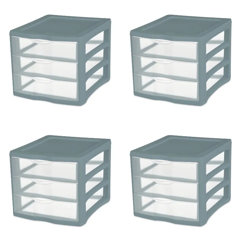 3 Drawer Unit, Plastic, Aqua Slate, Adult, Set of 4