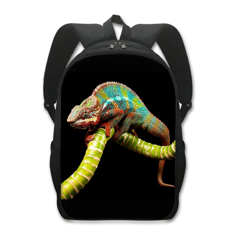 

16 Inches Pet Frog Chameleon Snak Spider Animal Print Backpack Women School Bags for Travel Children Students Book Bag Gifts