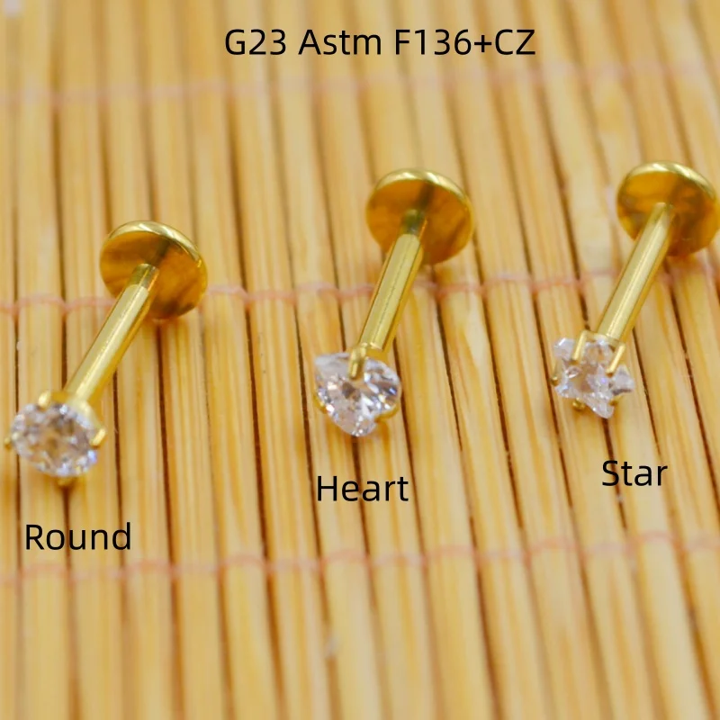 LOT50pcs G23 Titanium Piercing Body Jewelry Heart/Round/Star CZ  Lip Labret Ring Studs Ear Helix Tragus Cartilage Bar