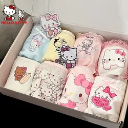 Hellokitty Anime Cartoon Cartoon Ice Silk Cotton Lace Women's Panties Collection Underwear Undies Kawaii Girl Breathable Briefs