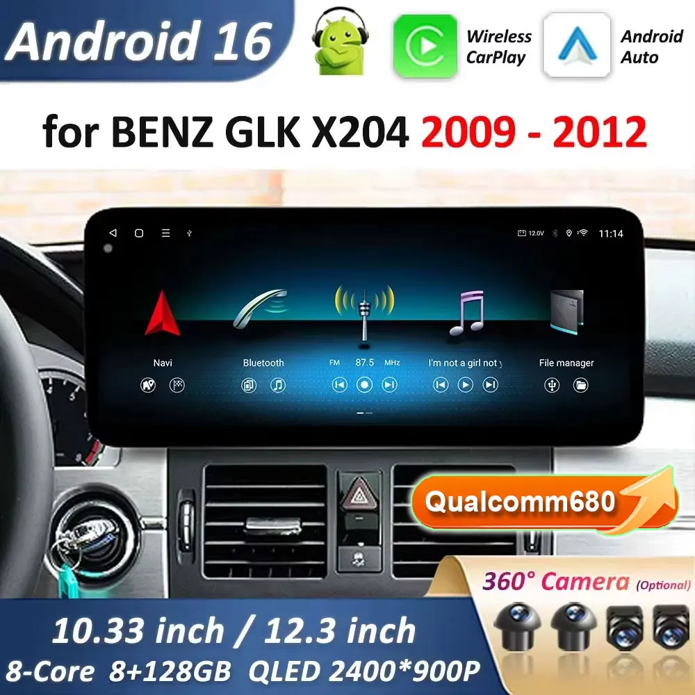 GPS-Navigation Ultradünner Bildschirm 4G Android 16-Player Multimedia-Autovideo für Mercedes Benz GLK X204 2009–2012 Wireless BT