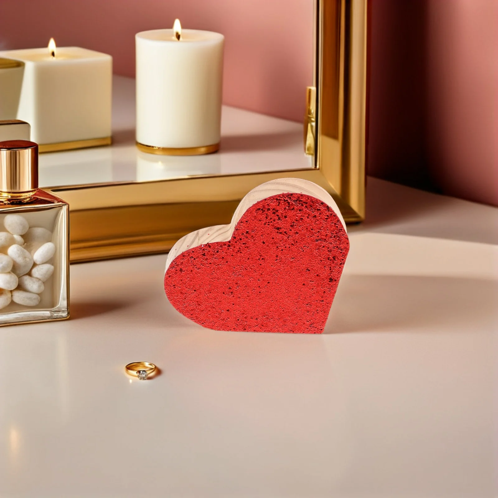 

5pcs Glitter Wood Cutouts For Valentine'S Day Crafts Decor Home Party Small Wooden Hearts For Crafts Supplies Wooden Heart