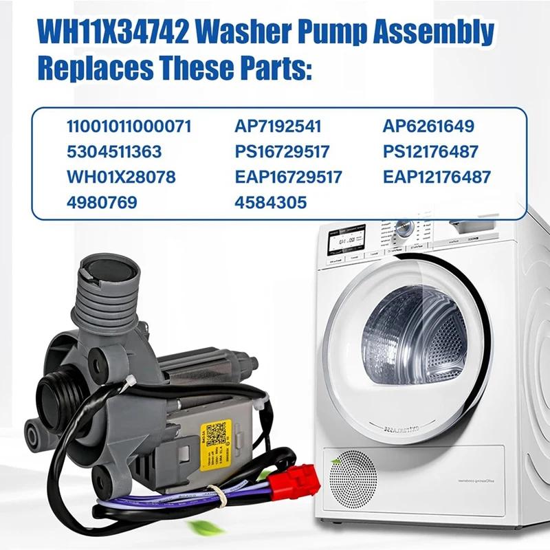 WH11X34742 Washing Machine Pump For Frigidaire 11001011000071 5304511363 FFTW4120SW Washing Machine Drain Pump Motor