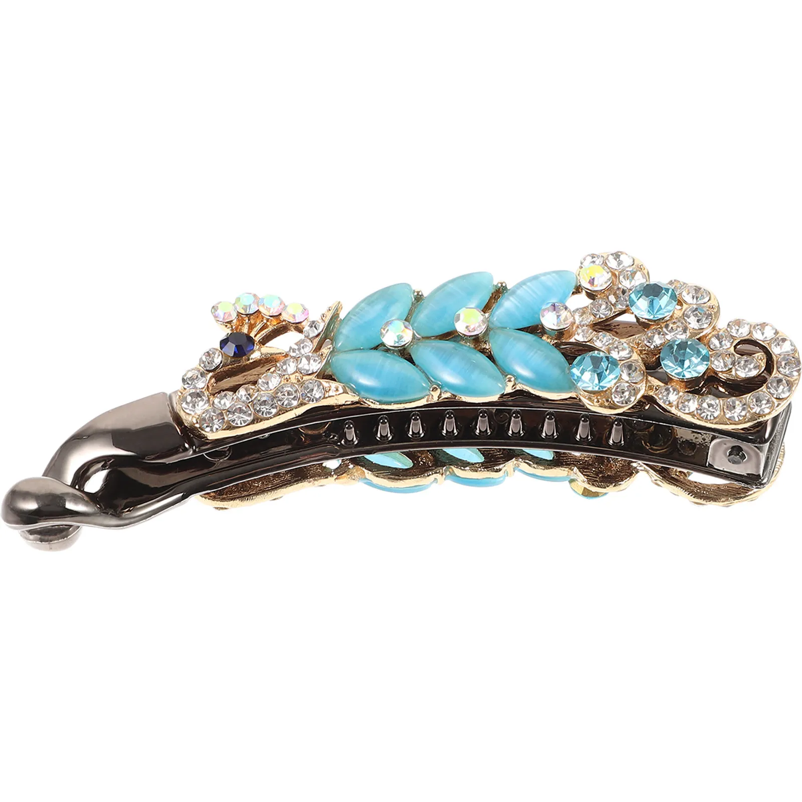 

Banana Hair Clip Rhinestone Cat Eye Stone Ponytail Holder Elegant Styling Clip for Women Daily Wear 80S Hair Accessories Glamour