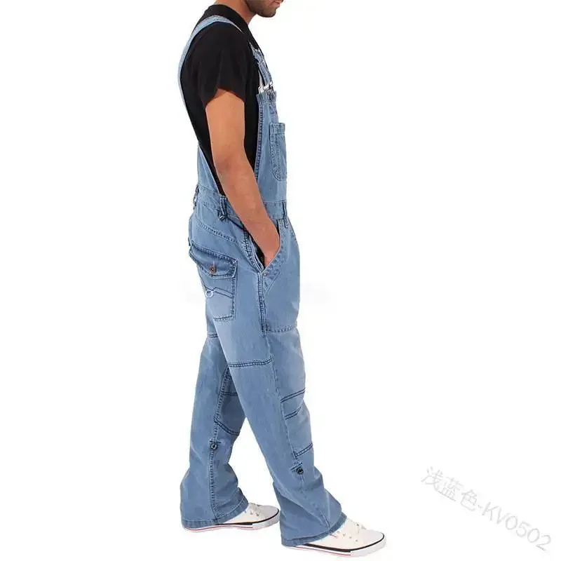 Overalls for Men Denim Suspenders Simple Multi Pocket Baggy Jeans Oversize Solid Mid Waist Loose Washed Jumpsuits 2025 Casual