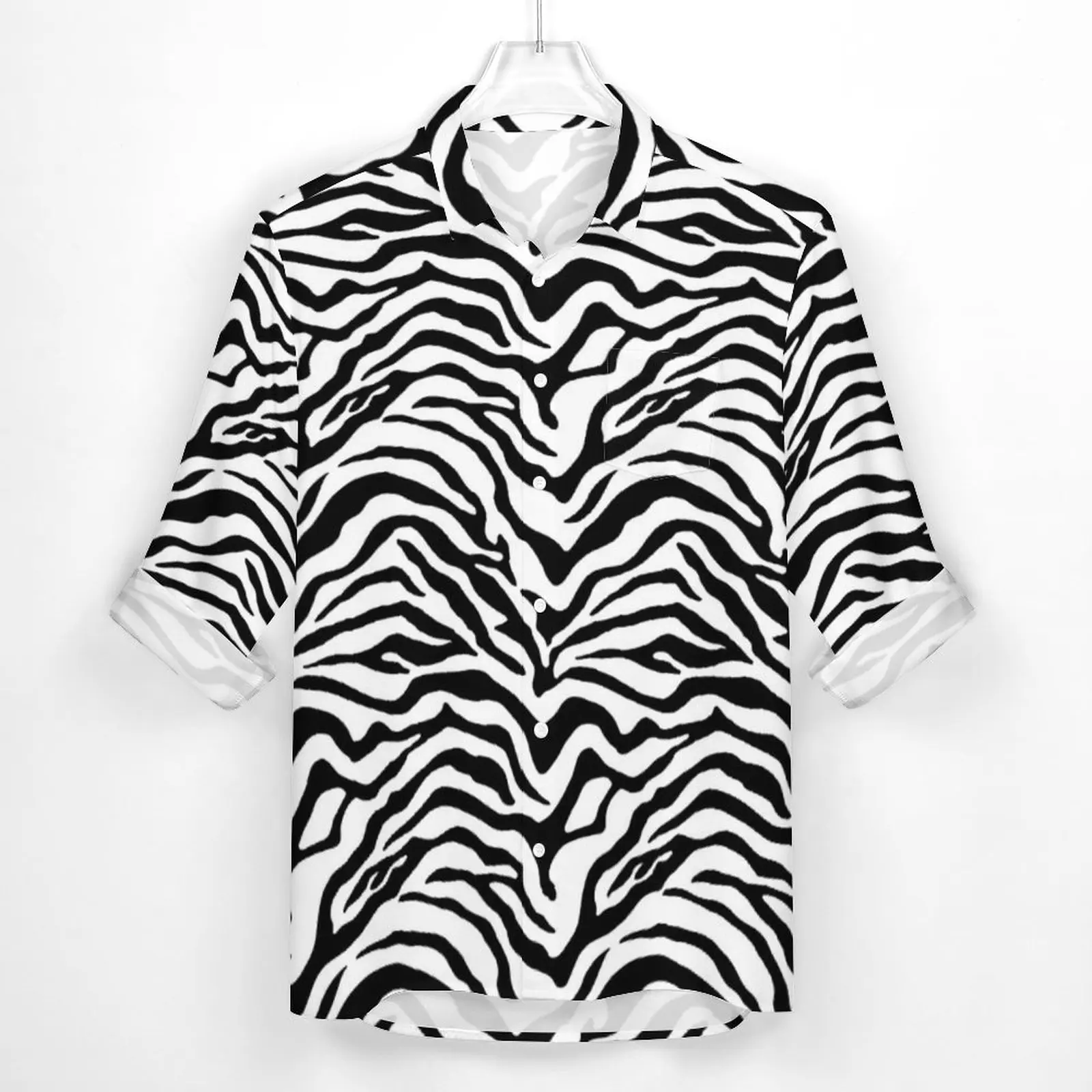 Black And White Zebra Shirt Spring Striped Print Casual Shirts Men Cool Blouses Long Sleeve Graphic Y2K Tops Large Size