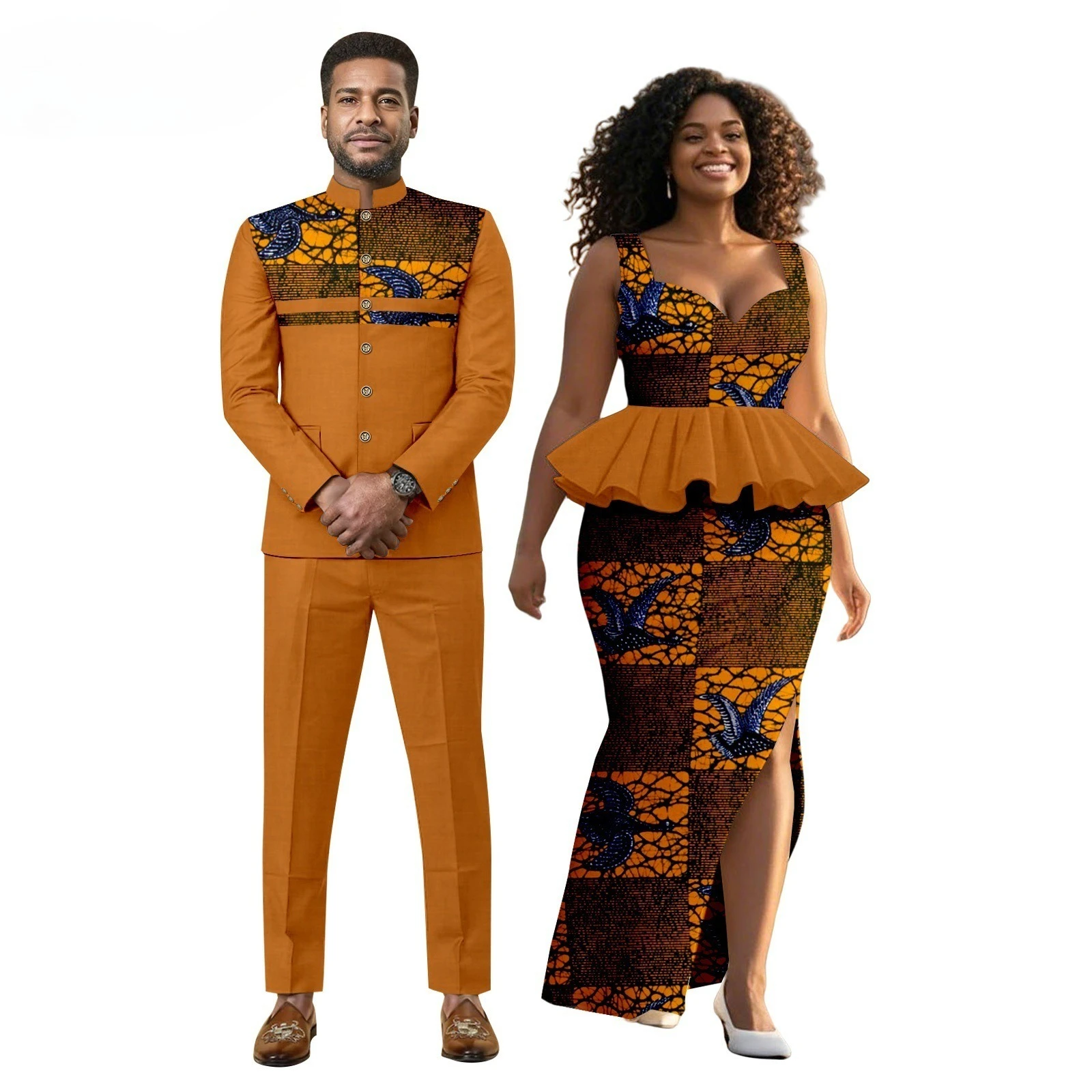 New African Print Men's Suit, Wax-dyed Couple Set, Women's Dress + Men's Suit  Women Clothing view 4