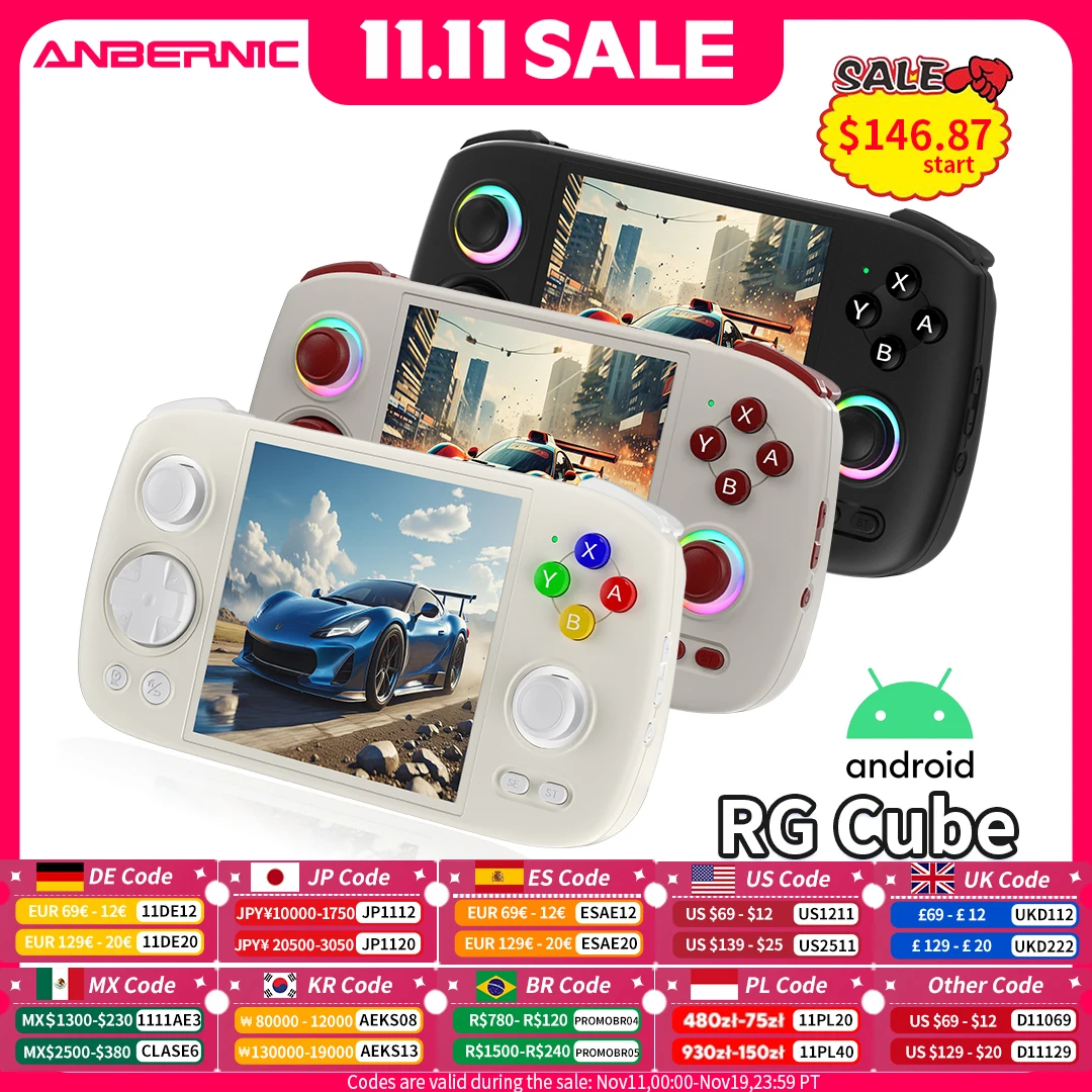 Anbernic-ハンドヘルドコンソール,rgキューブ,マルチタッチスクリーン,t820,Android 13,joystick,ビデオゲームコンソール,3.95インチ,5200mah
