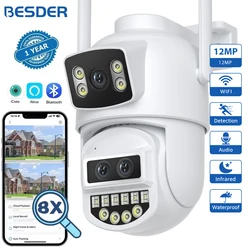 BESDER 6K 12MP Wifi Camera PTZ Dual Screen 8X Digital Zoom AI Auto Tracking Outdoor 8MP CCTV IP Camera Security Protection iCSee