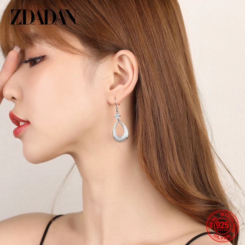 ZDADAN 925 Silver Hollow Water Drop Earring For Women Wedding Jewelry