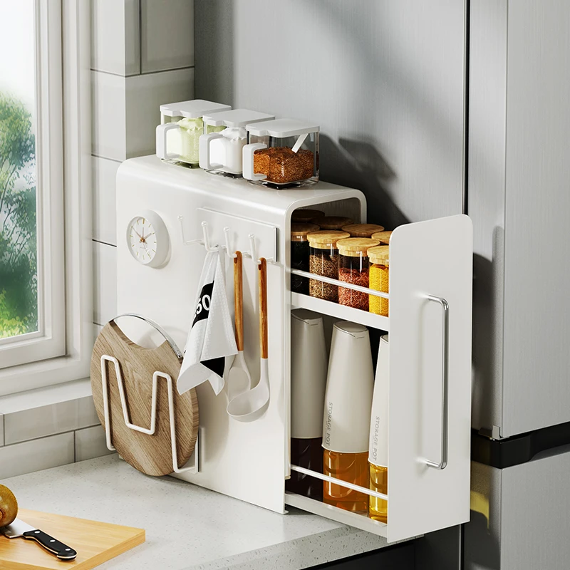 Multifunctional Pull out Kitchen Spice Organizer Heavy Duty Rotating Storage Rack for Corner Cabinet Snack Dispenser Unit
