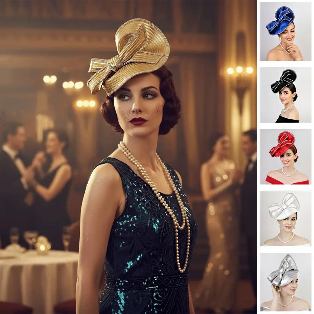 

Изысканный винтажный головной убор-фасинатор с бантом, элегантная повязка на голову с бантом и стразами, формальный головной убор, обруч для волос, свадебный головной убор для невесты