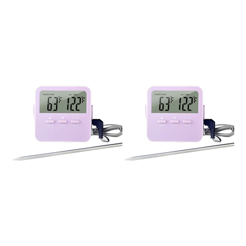 A42Z-Digital Food Thermometer Cooking Temperature Alarm Cooking Timer With LED Display Stainless Steel Probe