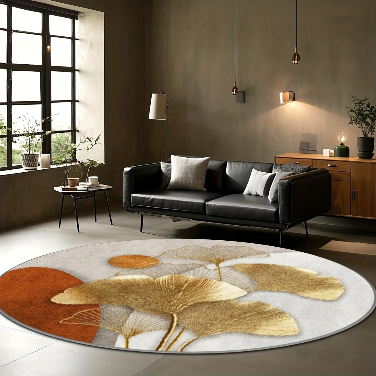golden ginkgo leaf round carpet flannel luxury living room decor sophisticated floor mat elegant area rug natural inspired home