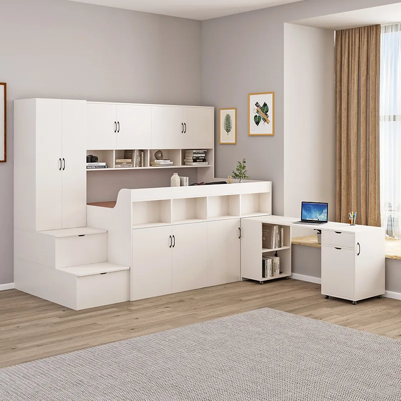 Children's bed, desk, wardrobe, integrated multi-functional bedroom, small apartment, space-saving storage