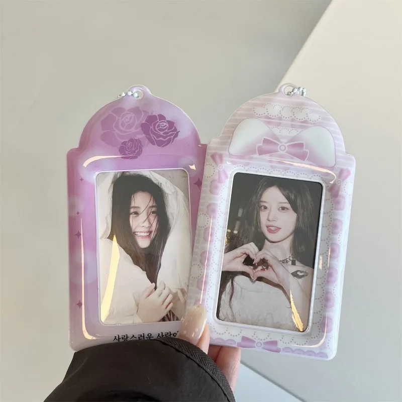 Cute Polka Dot Strawberry 3 Inch Photo PVC Card Holder Kpop Photocard Storage Display Case Sweet Student Transit Card Protector