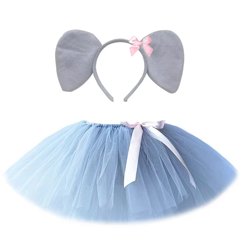 Gray Elephant Tutu Skirt Outfit for Baby Girls Animal Halloween Tutus Costumes for Kids Toddler Shoot Prop Birthday Tulle Skirts