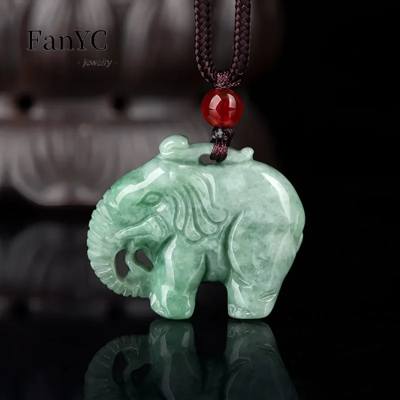 Colar de elefante bebê Jadeite para homens e mulheres, pingente de jade gelado esculpido à mão, joias simples, presente de feriado, moda tailandesa, A-Goods