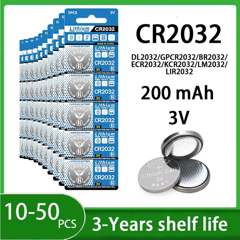 200mAh CR2032 CR 2032 DL2032 ECR2032 3V Lithium Battery for Watch Toy Calculator Car Key Remote Control Button Coin Cells