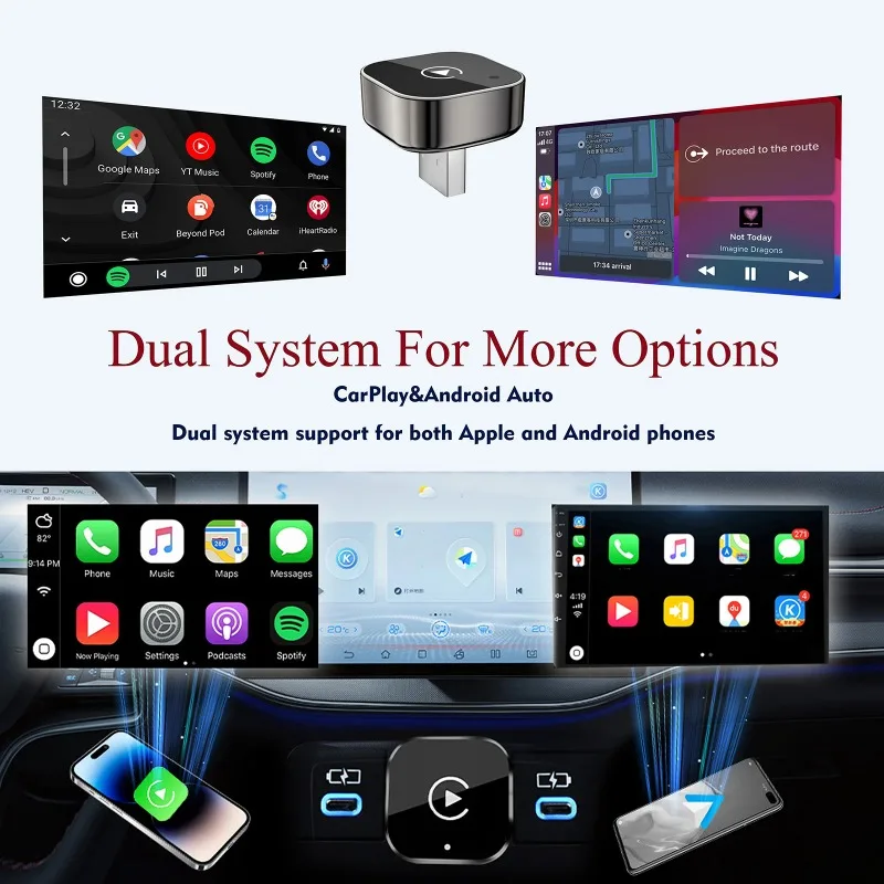 2 In 1 Wireless Carplay & Android Auto Adapter 5ghz Wifi Type-C/Usb Plug Play With 2 Free Gifts Car Electronics Accessory