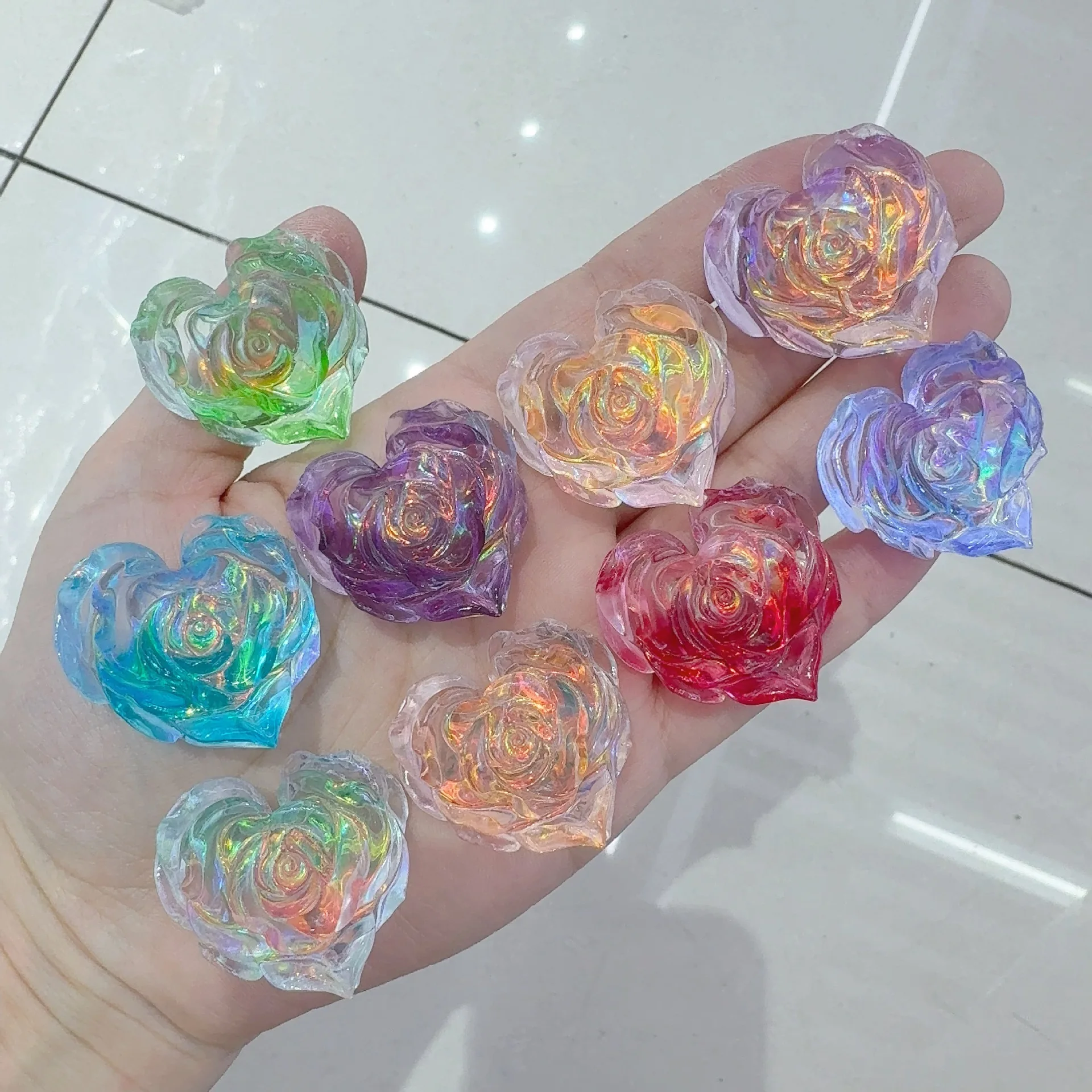 500PCS Gradient Laser Gilded Love/Heart Rose Resin DIY Handmade Jewelry Hair Accessories Phone Case Decorative Material