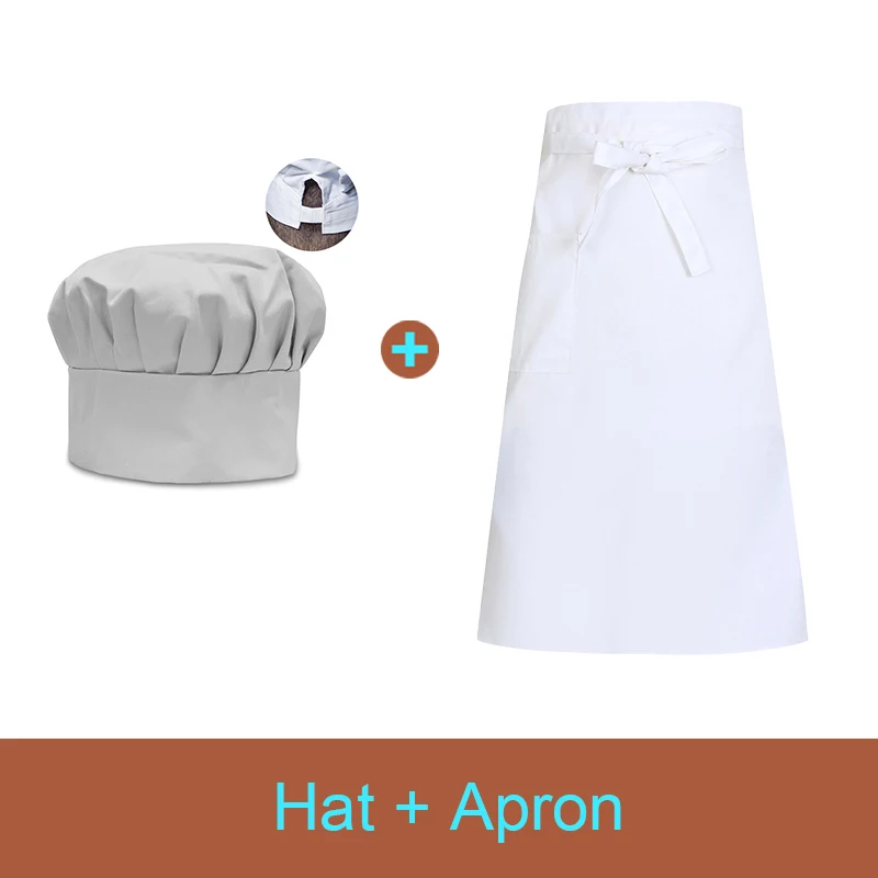 Solid Color Chef Apron Hat Restaurant High Quality Cooking Apron Hotel Custom Logo Apron Catering Serve Work Apron Mushroom Hat