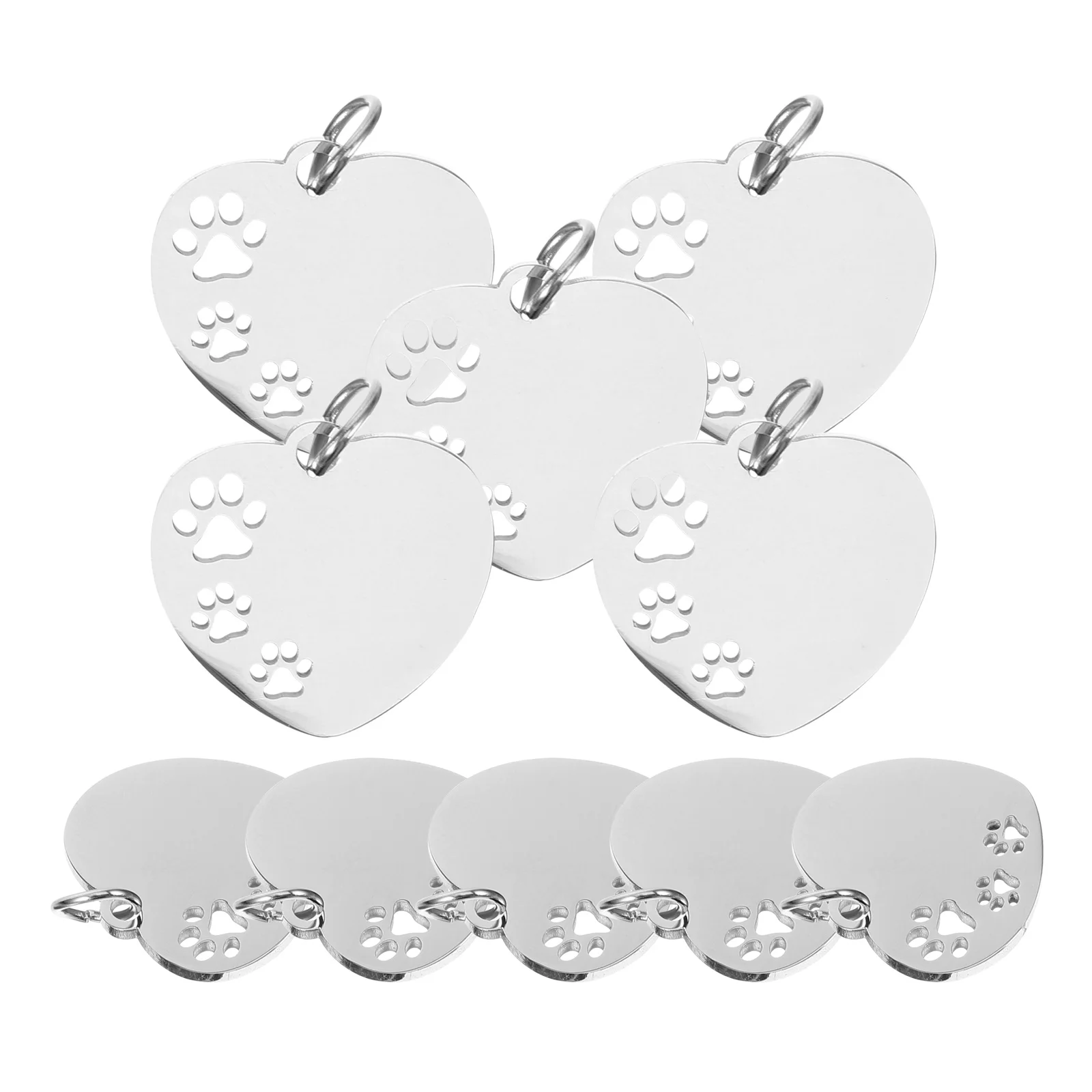 

10Pcs Dog Id Tags Stainless Steel Heart Shape Blank Pet Name Tags with Hollow Paw Design for Engraving Collar Keychain Charm