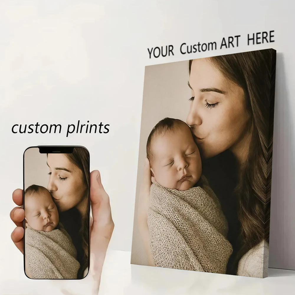 Custom Print Canvas Painting From Your Photos Wedding Birthday Poster Wall Art Decoration Pets Family Landscape Picture Decor