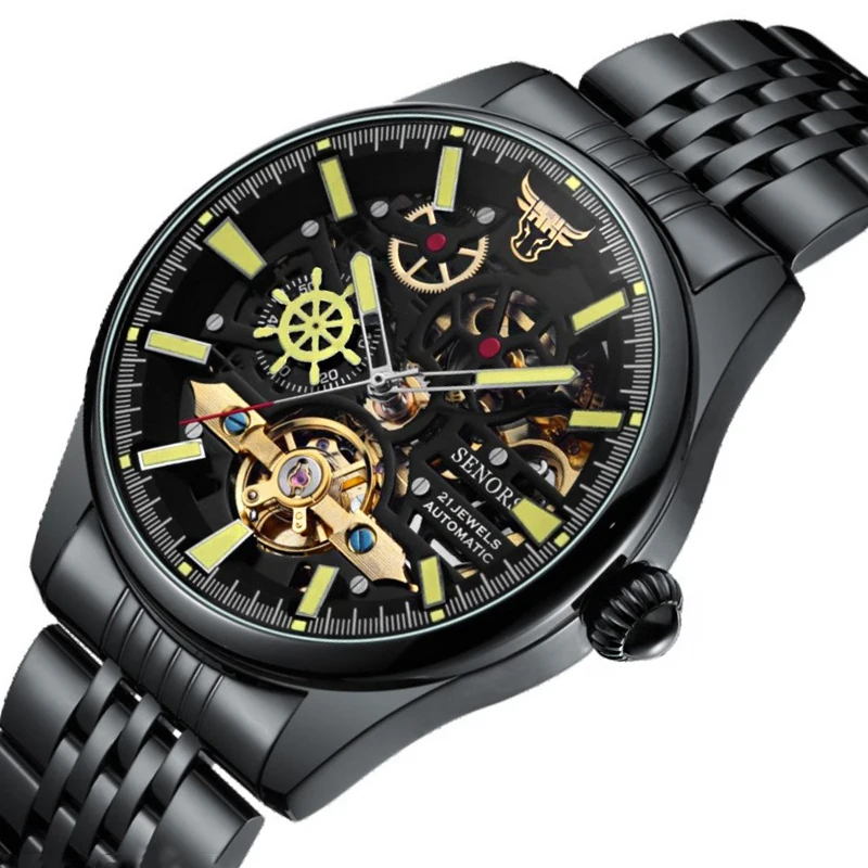 

Механические часы со скелетом и турбийоном для мужчин, автоматические наручные часы с головой быка, мужские светящиеся водонепроницаемые часы со скелетом, Reloj