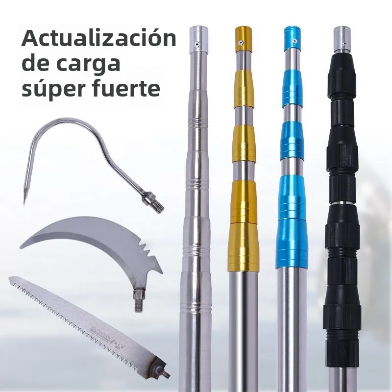 Vara de Pesca Extensible de Acero Inoxidable, Herramienta Multifuncional para Recolección de Frutas, Corte de Ramas de Hierba...