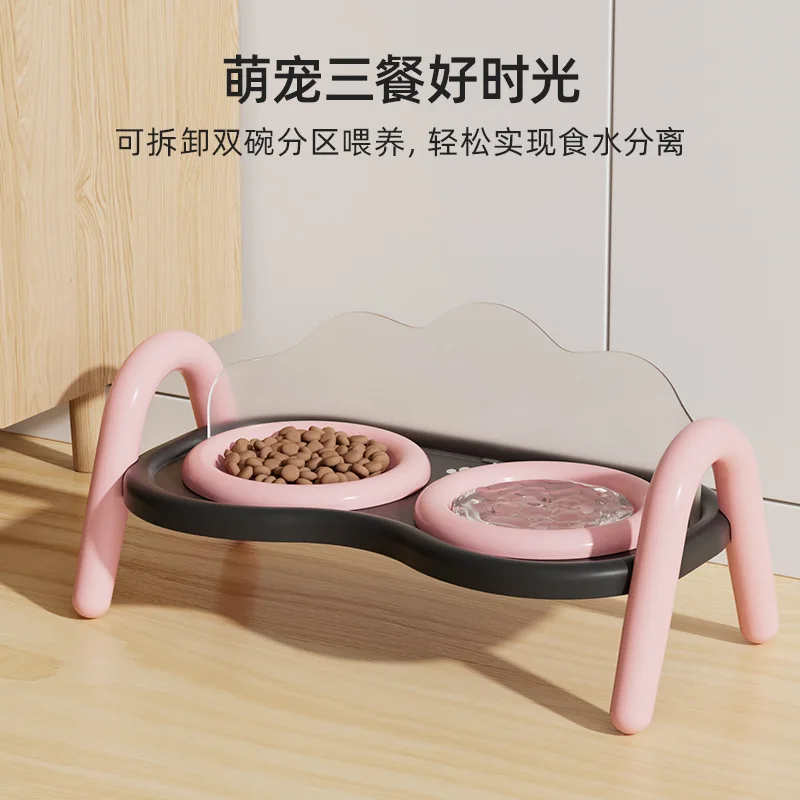 creamy-aesthetic-ceramic-cat-bowl-elevated-double-pet-bowls-for-food-and-water-anti-vomit-neck-protection-dog-feeder-set