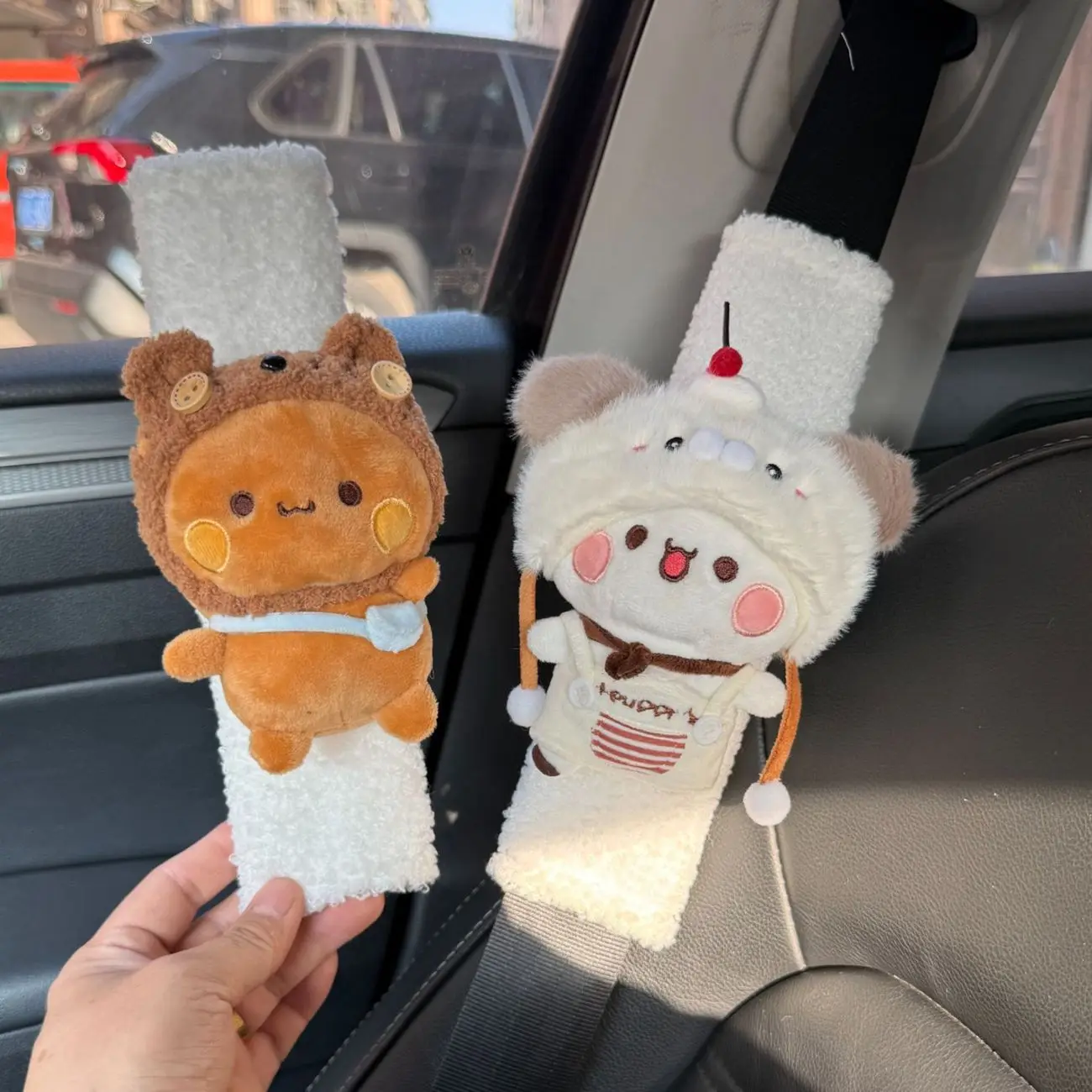 Cute Cartoon Panda Bubu And Yier Car Seat Belt Shoulder Cover Bubu Dudu Soft Car Seat Cushion Neck Pillow Comfort Car Accessory