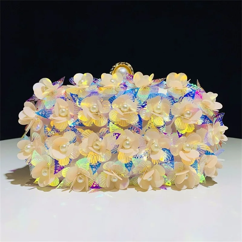 

Роскошная вечерняя сумочка с цветочным блеском для женского торжественного платья, градиентный цвет, золотой клатч, черные кошельки на Хэллоуин, Bolsos