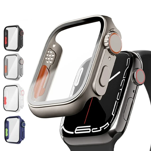 Szkło + etui do Apple Watch 44 mm 45 mm 41 mm 40 mm 42 mm 38 mm Osłona ekranu Zmiana Ultra Bumper iWatch Series 9 8 7 SE 6 5 3