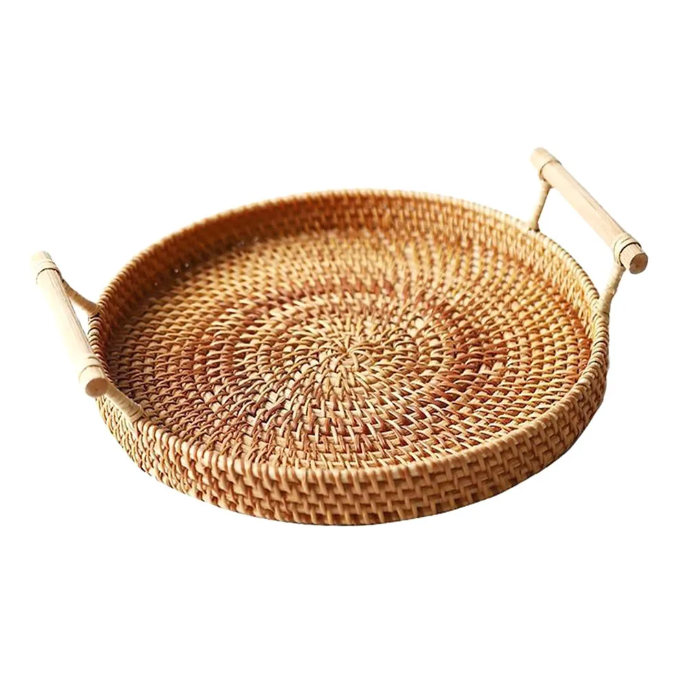 

Rattan Storage Basket Tray Food Woven Portable Dessert Fruit Dish Picnic Autumn Vines Child Ratten