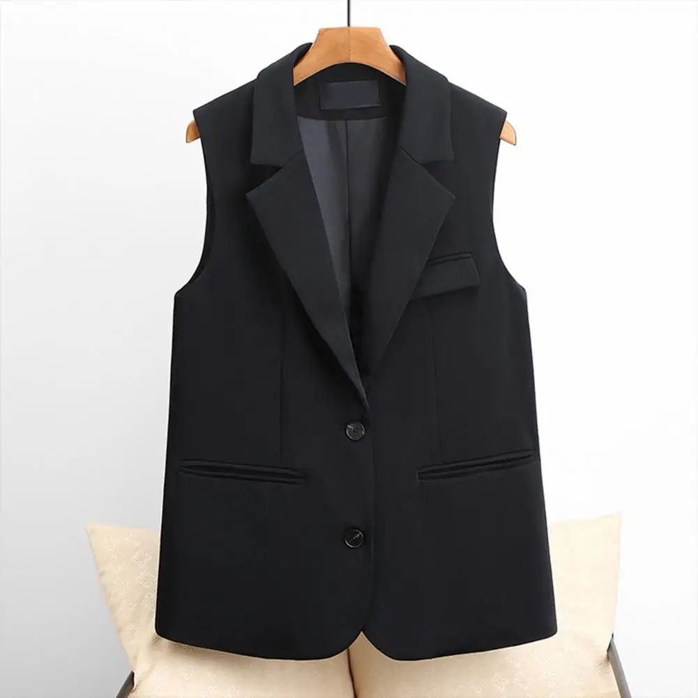 Women Suit Vest Elegant Women's Sleeveless Waistcoat with Double Buttons Deep V Neck Western Style Slim Fit Cardigan for Formal