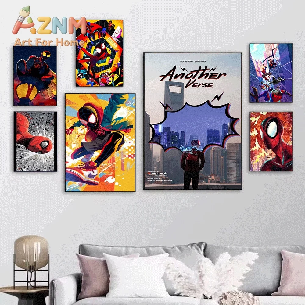 Spider Man Across The Spider Verse Canvas Wall Art No Frame Miles Morales Superhero Movie Poster Print Home Decor Artwork Pain