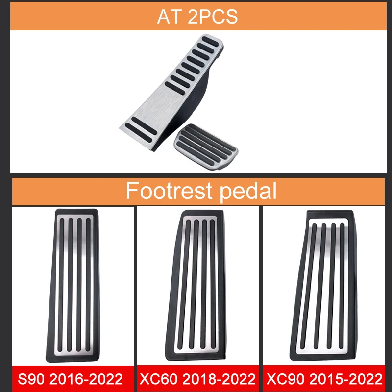 Tampa inoxidável do pedal do apoio para os pés do carro, Pedais de freio do acelerador, Almofadas antiderrapantes para Volvo XC60, XC90, S90, V90,