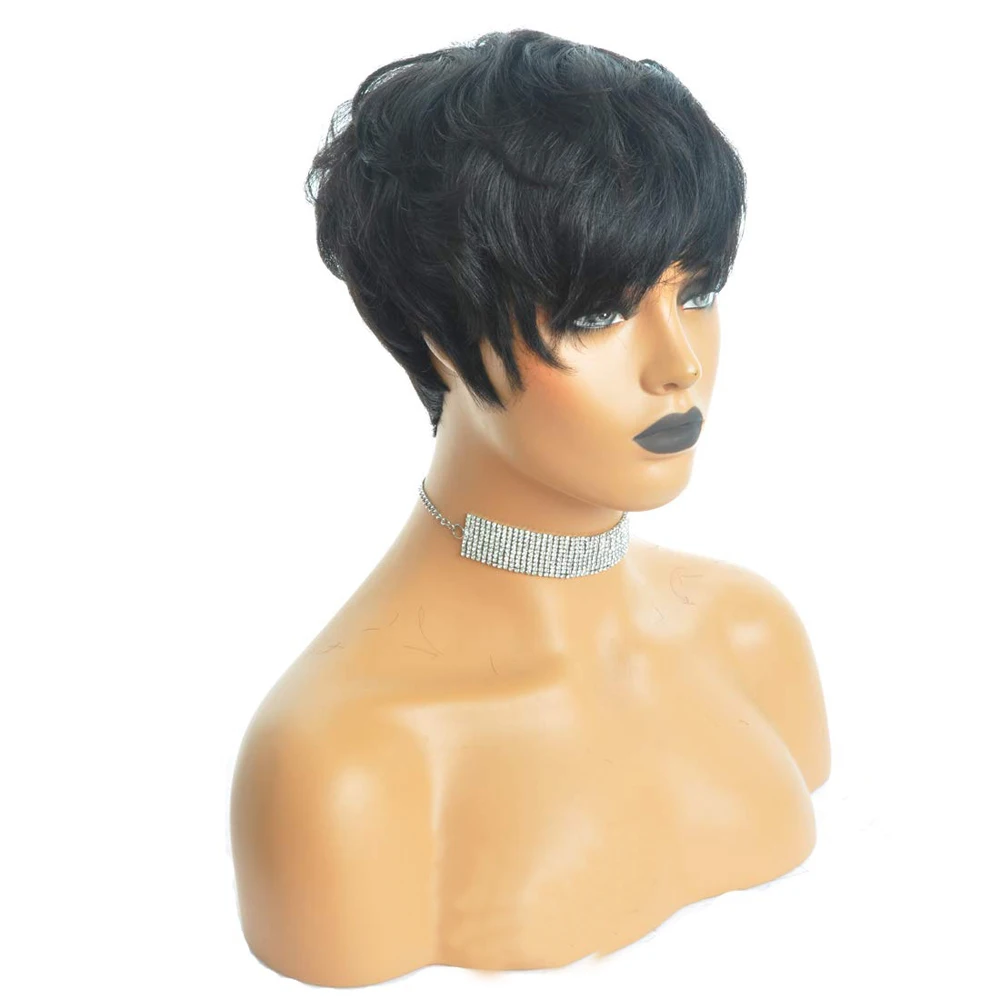 Short Pixie Wigs for Black Women Short Black Curly Pixie Wigs Synthetic Hair Wigs for Black Women Natural Wavy Black Pixie Cut W