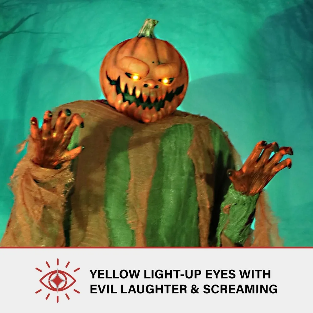 

Motion-Activated Jack O' Lunger by Tekky, Lunging Halloween Animatronic for Indoor or Covered Outdoor Creepy Halloween