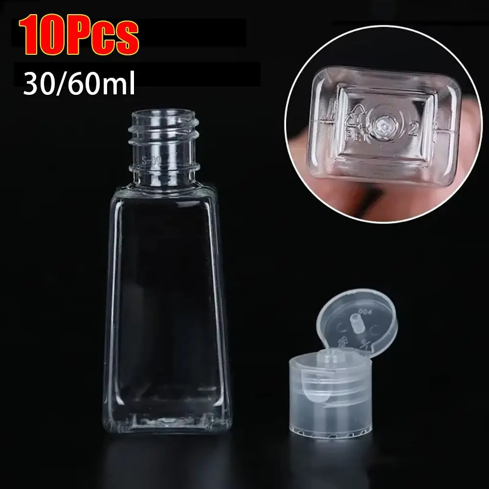 10Pcs New Trapezoidal Hand Sanitizer Bottles Transparent With Filp Cap Reffillable Bottle 30/60ml Plastic Dispenser Container