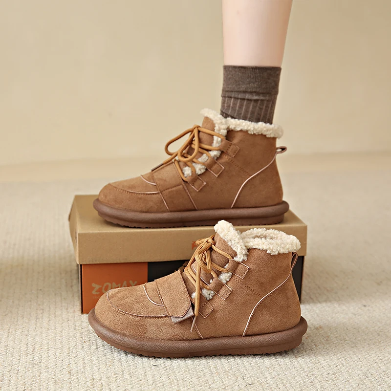 أحذية الثلوج الشتوية الجديدة لعام 2025، أحذية نسائية قصيرة من جلد الغنم، أحذية قطنية دافئة مبطنة بنعل سميك #4