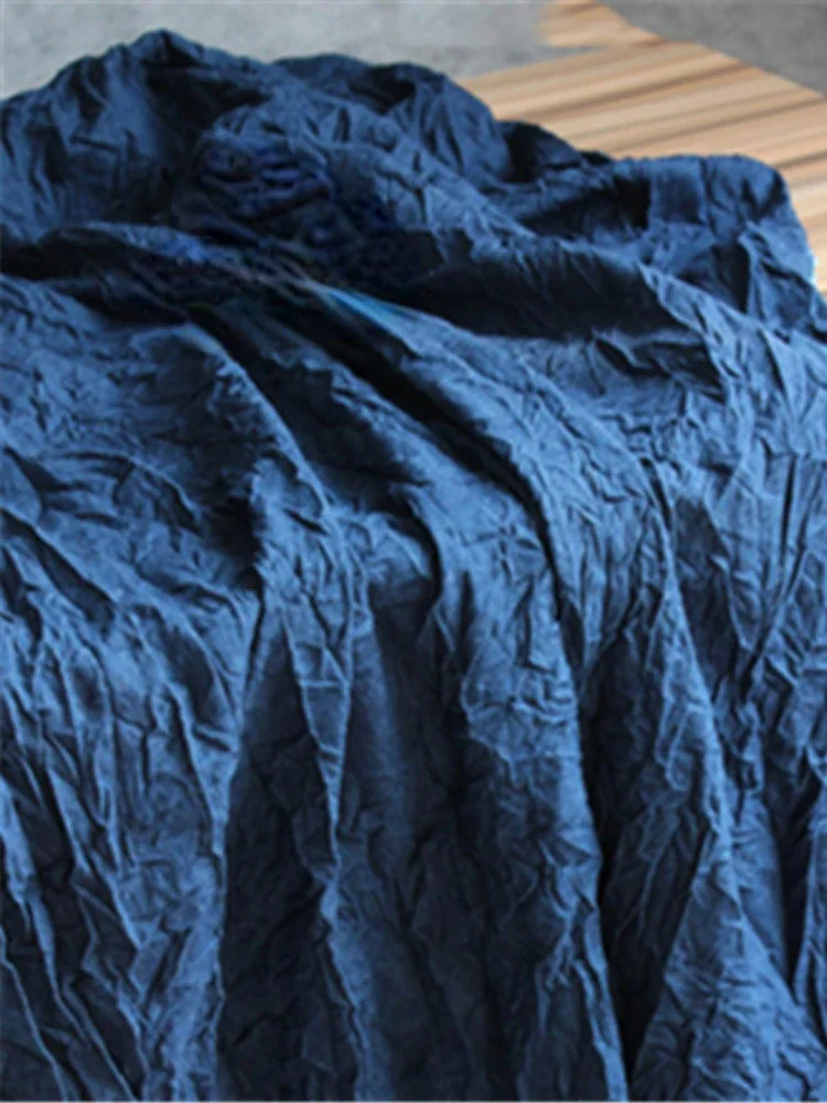 Pleated Indigo Dyed Denim Fabric Soft Thickened for Diy Sewing Jacket Windbreaker Design Fabrics Fashion Clothing Wholesale