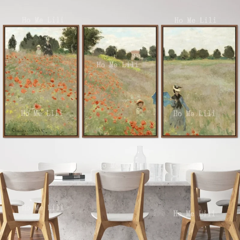 Conjunto de carteles de Claude de 3 piezas, marco de campo de amapola, lienzo minimalista Vintage grande, impresión, arte moderno, regalo, decoración de pared sin marco