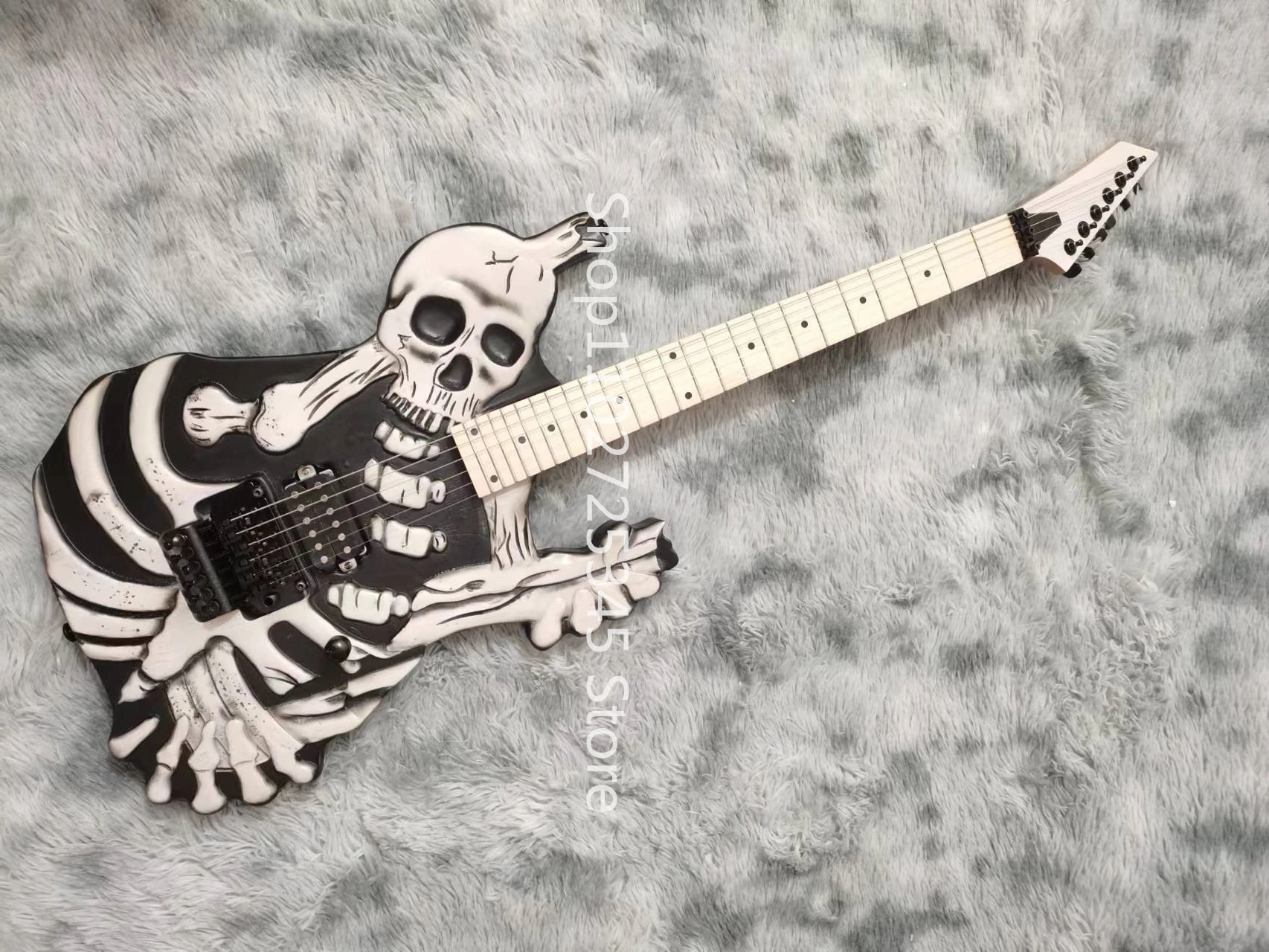 Skeleton Electric Guitar with Maple Fingerboard, Black Accessories, Free Transportation