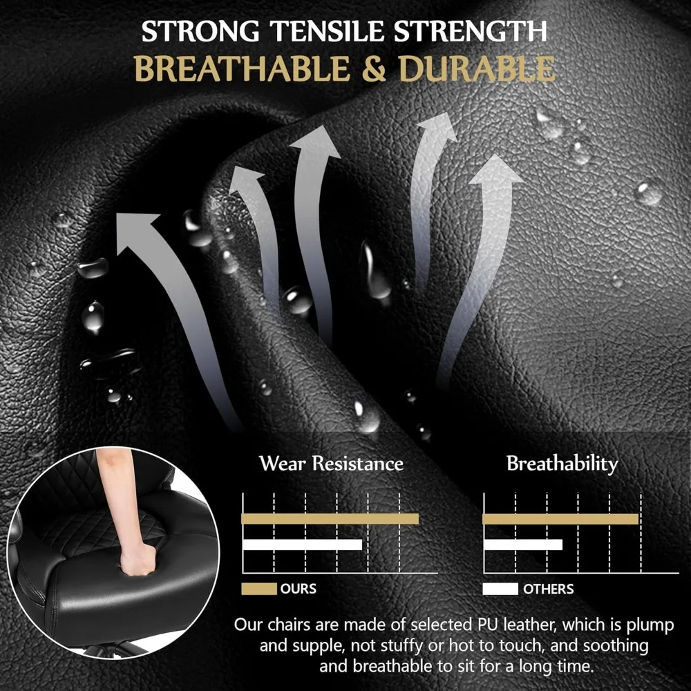 كرسي مكتب كبير وطويل بوزن 500 رطل، كرسي مكتب تنفيذي عالي التحمل مع دعم قطني قابل للتعديل، وسادة مبطنة مريحة، #5