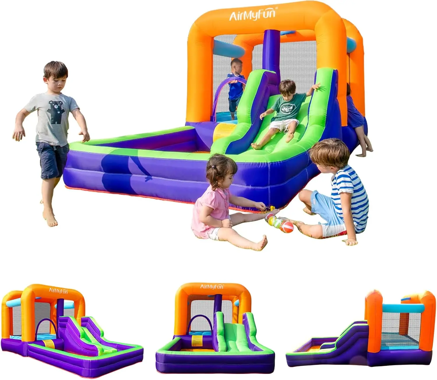 

Bounce House для детей 5-12, надувной Bounce House с горкой, прыгающий надувной домик с воздуходувкой, подходит для игр на открытом воздухе